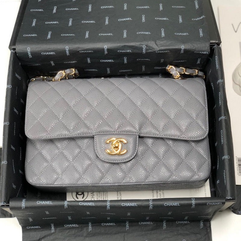 Caviar Classic Double Flap Bag Grey 25