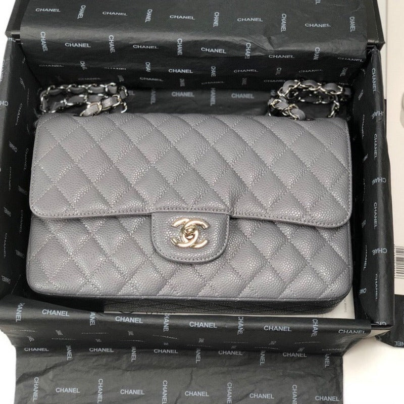Caviar Classic Double Flap Bag Grey 25