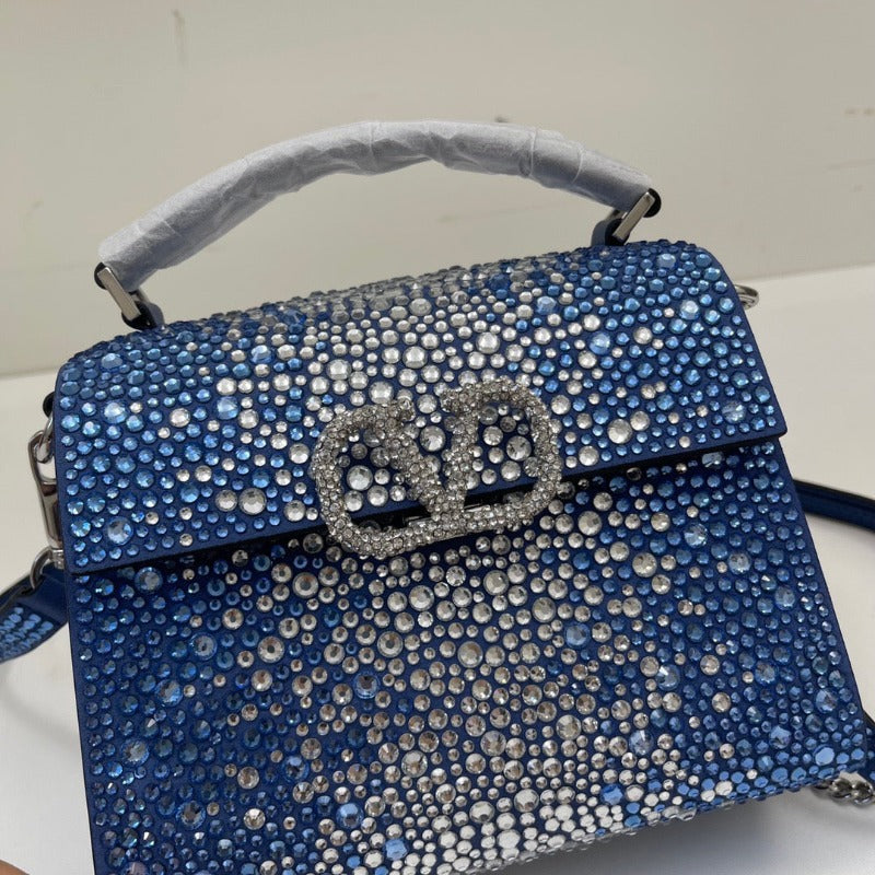 Crystal Mini Sequin Top Handle Bag Blue/Silver