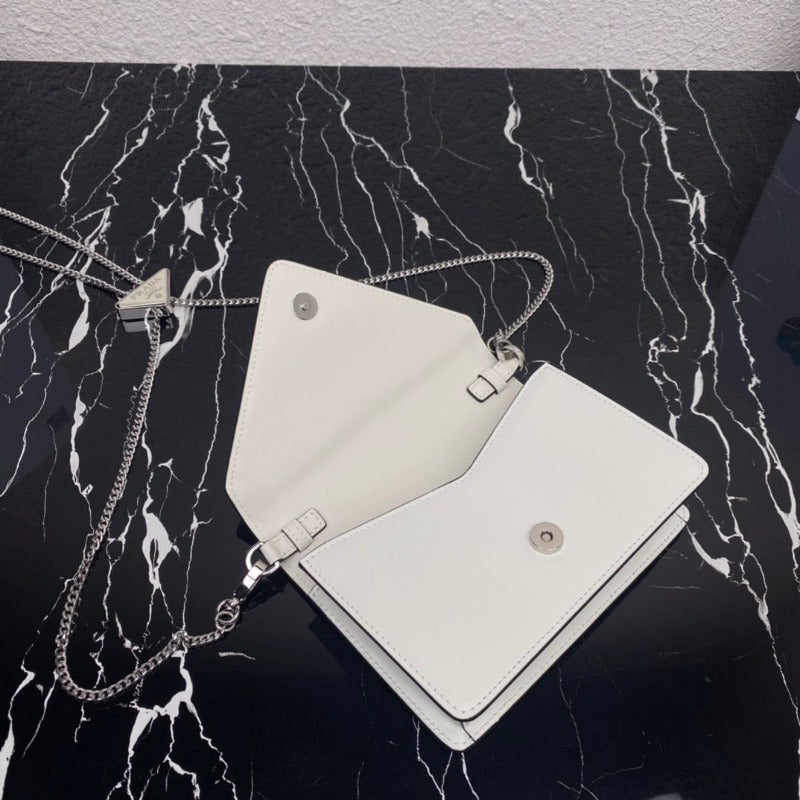 Triangle-plaque Brushed Leather Shoulder Bag White