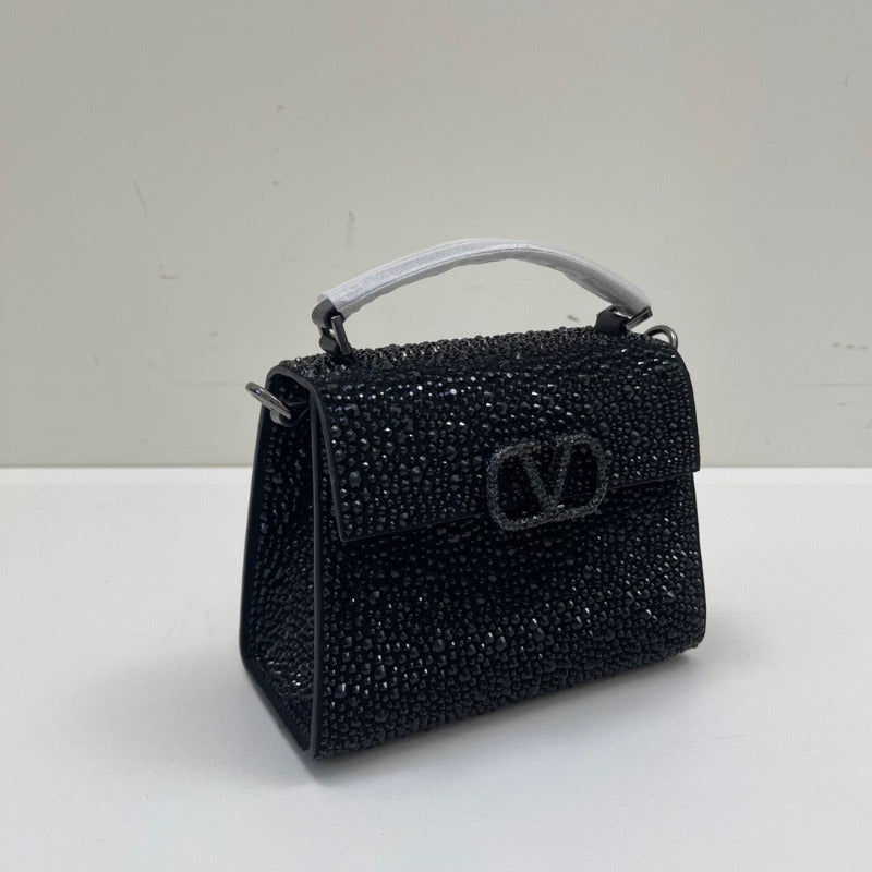 Crystal Mini Sequin Top Handle Bag Black