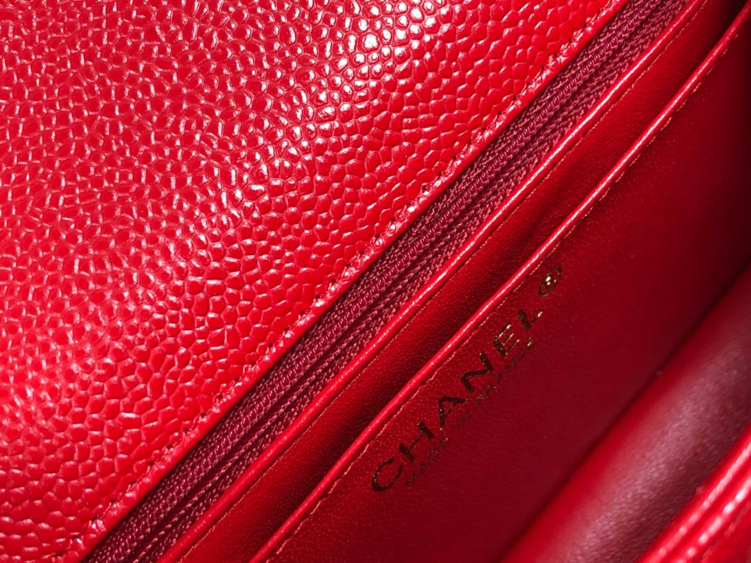 Caviar Mini Square Flap Bag Red