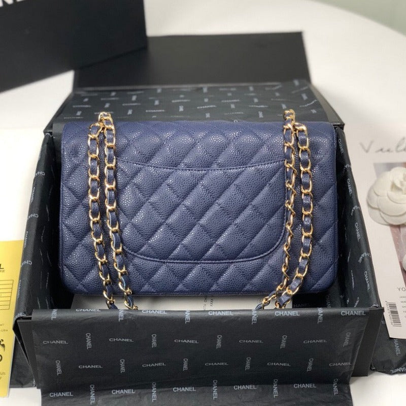 Caviar Jumbo Shoulder Bag Blue 25