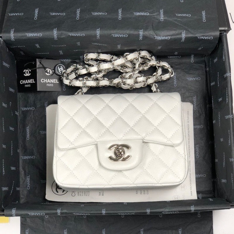 Caviar Mini Square Flap Bag White
