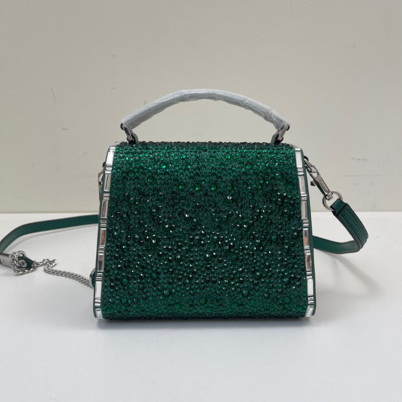 Crystal Mini Sequin Top Handle Bag Green