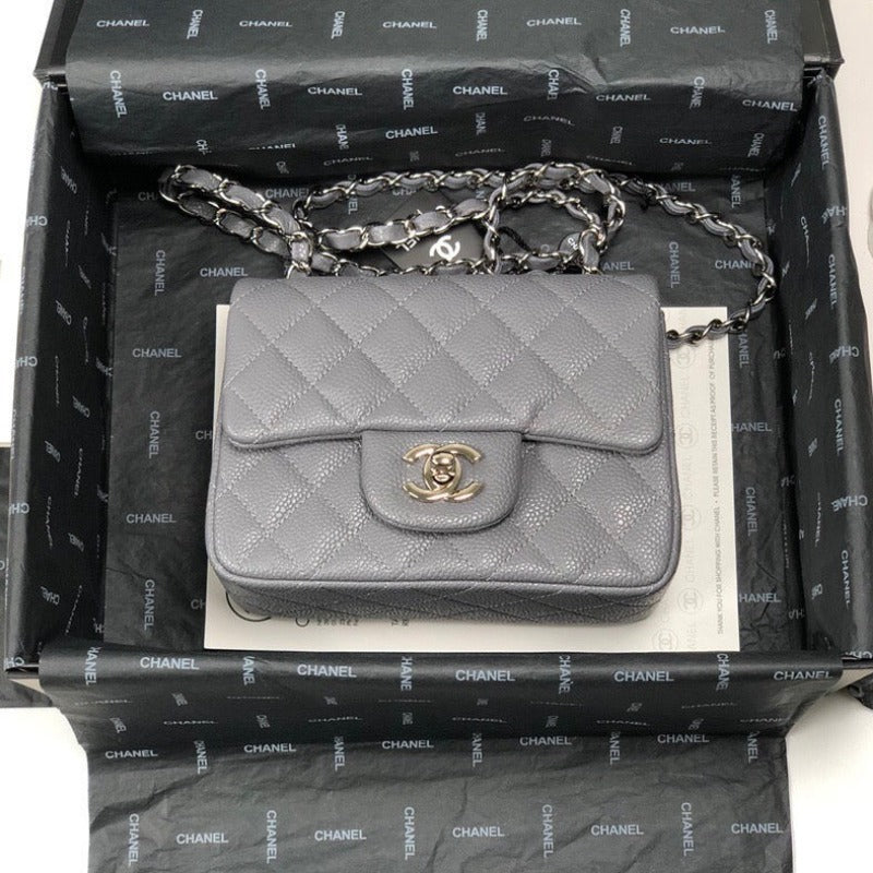 Caviar Mini Square Flap Bag Grey