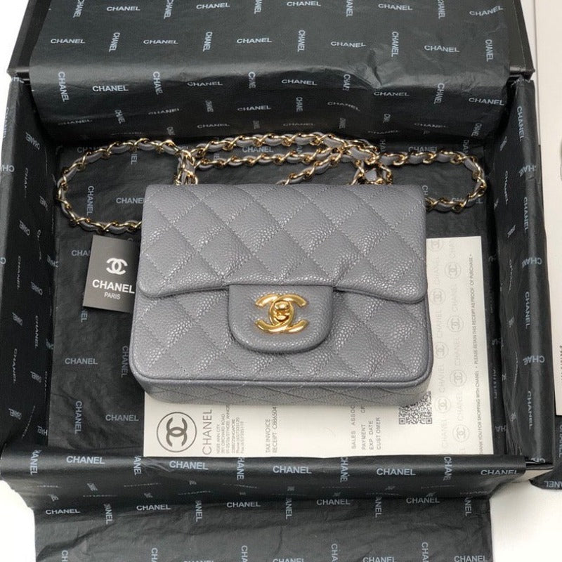 Caviar Mini Square Flap Bag Grey