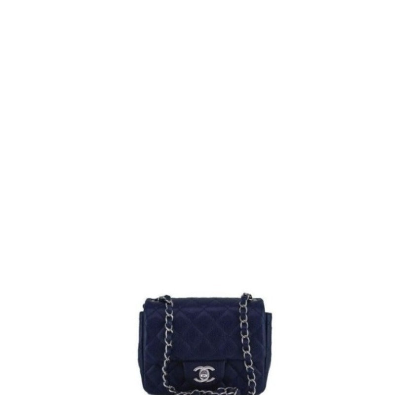 Caviar Mini Square Flap Bag Navy Blue