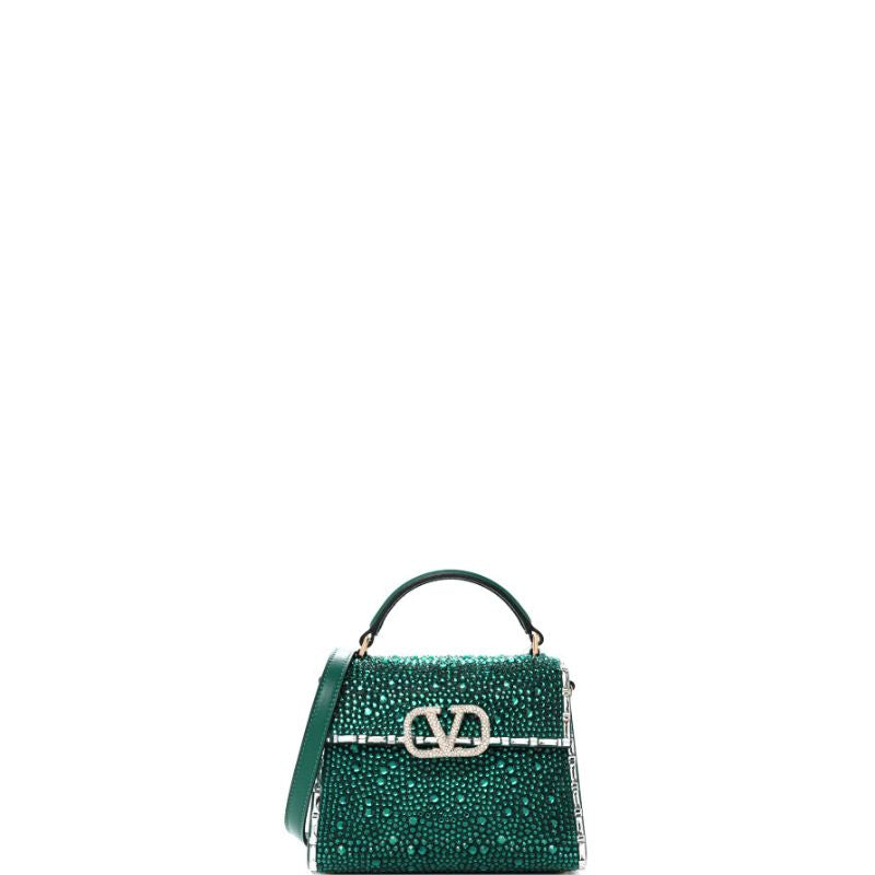 Crystal Mini Sequin Top Handle Bag Green