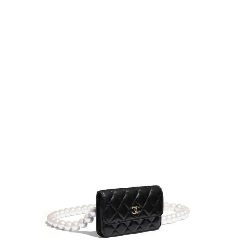 Clutch With Maxi Pearls Chain Black