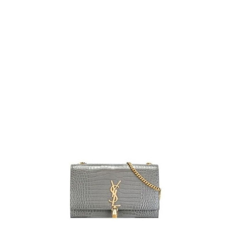 Small Kate Tassel Bag With Chain Croc Grey