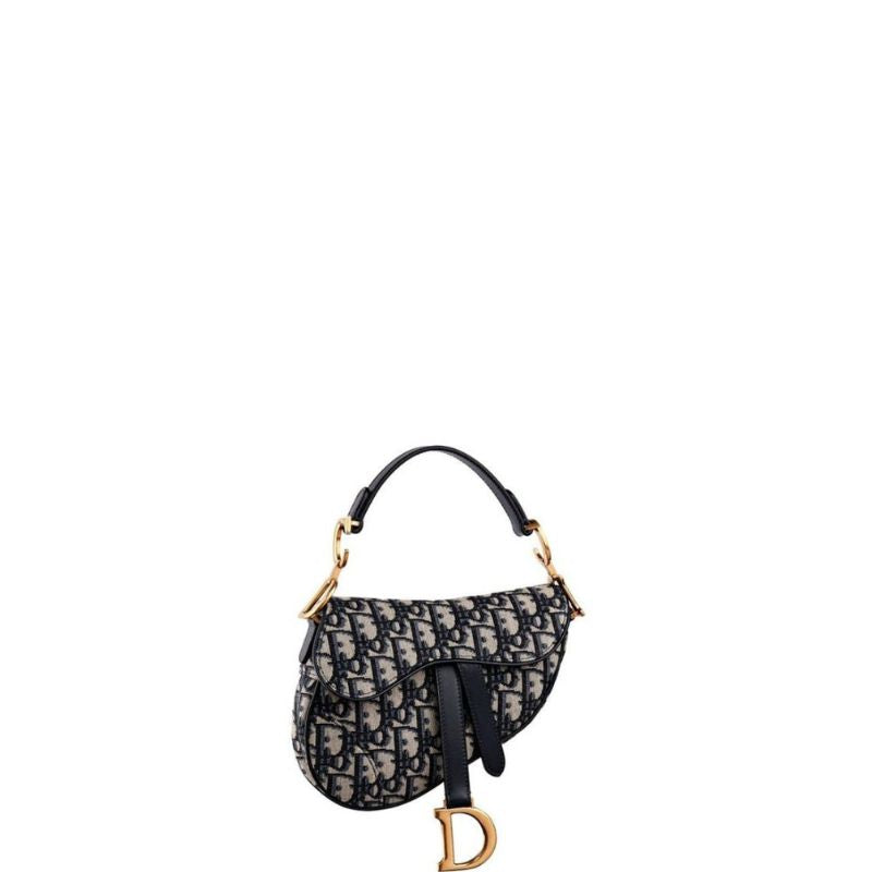 Saddle Bag in Black Dior Oblique Jacquard