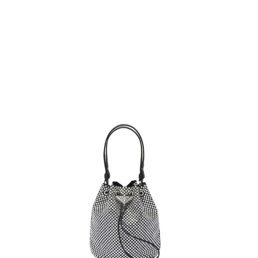 Mini Crystal-embellished Satin Bucket Bag Silver
