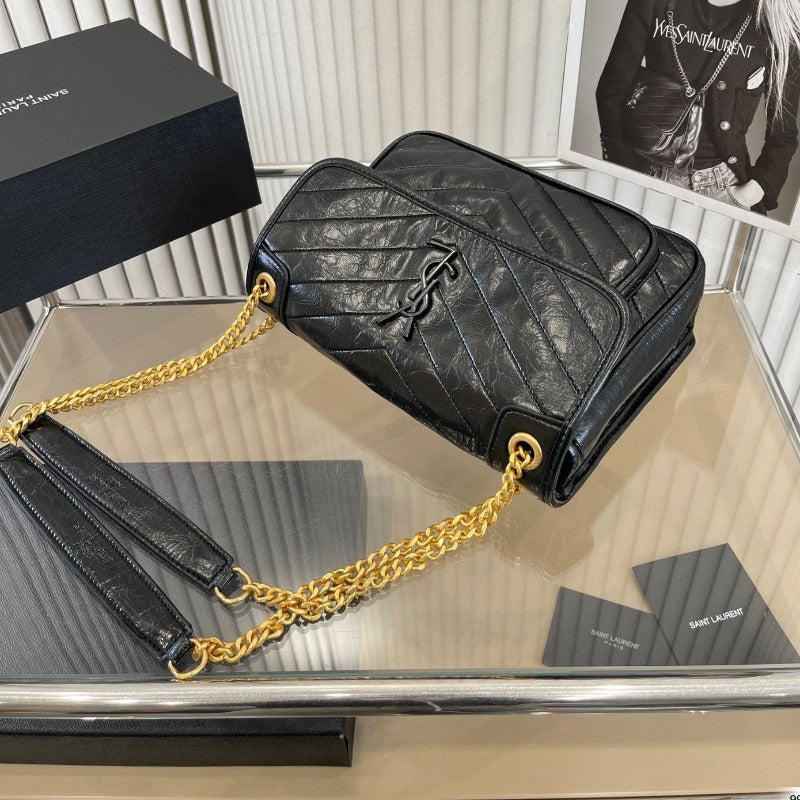 Niki Shoulder Gold Chain Bag Black
