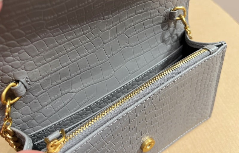Small Kate Tassel Bag With Chain Croc Grey