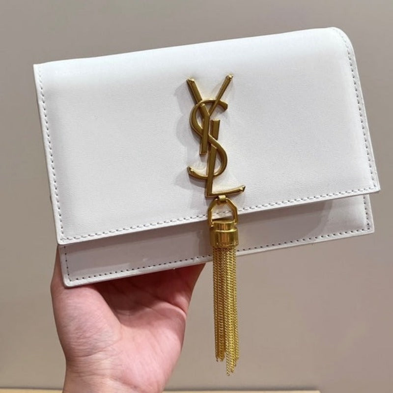 Small Kate Tassel Bag With Chain White
