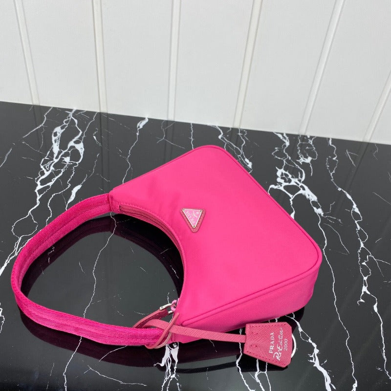 Vintage Nylon Hobo Bag Bright Pink