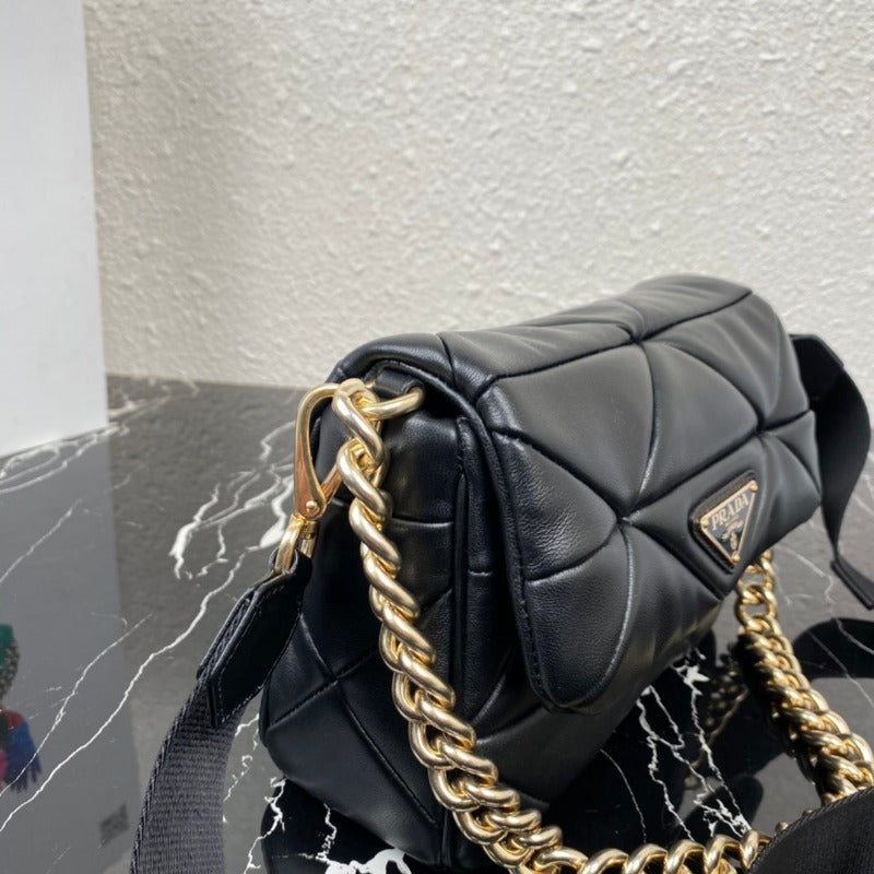 Nappa Quilted Patchwork System Shoulder Bag Black