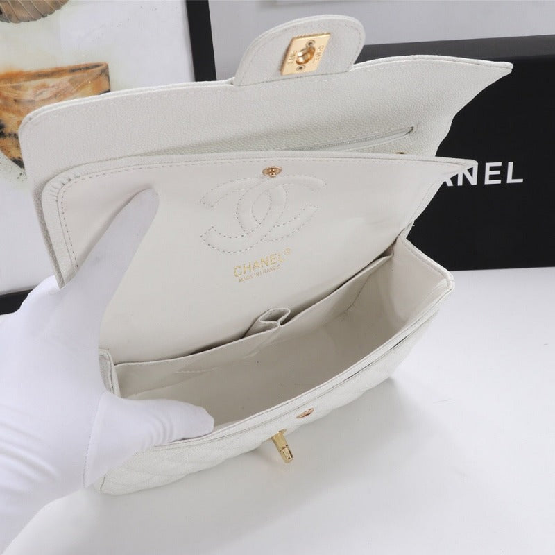 Caviar Classic Double Flap Bag White 25