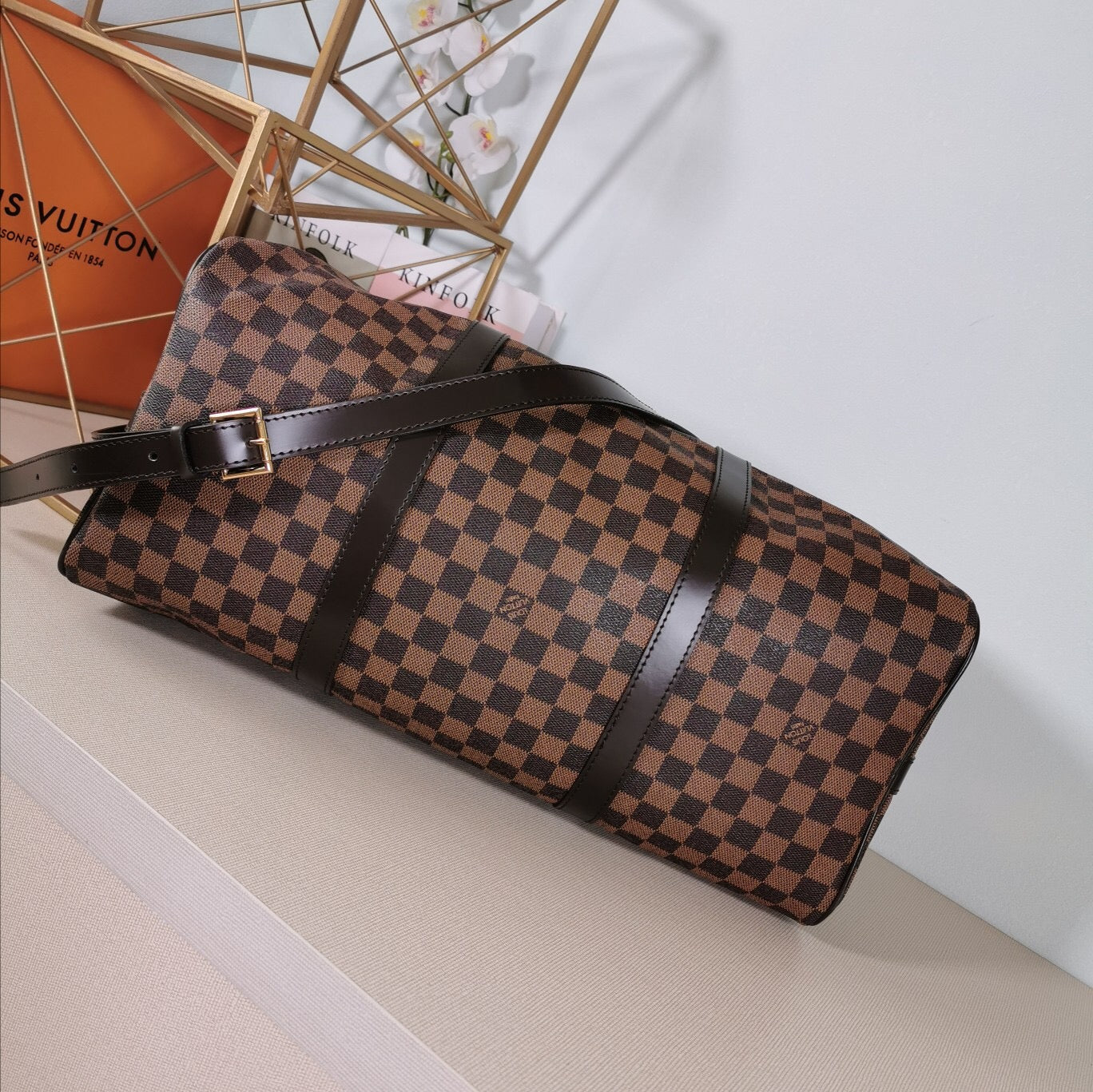 Travel Bag In Checkered Canvas Brown