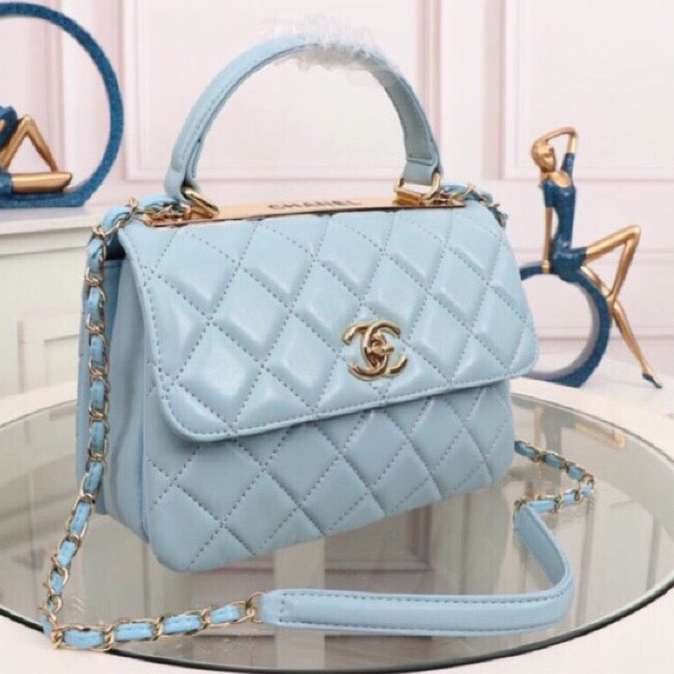 Flap Bag With Top Handle Light Blue