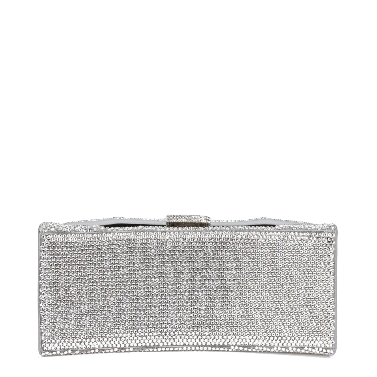 Hourglass Top-handle Bag With Rhinestones Silver