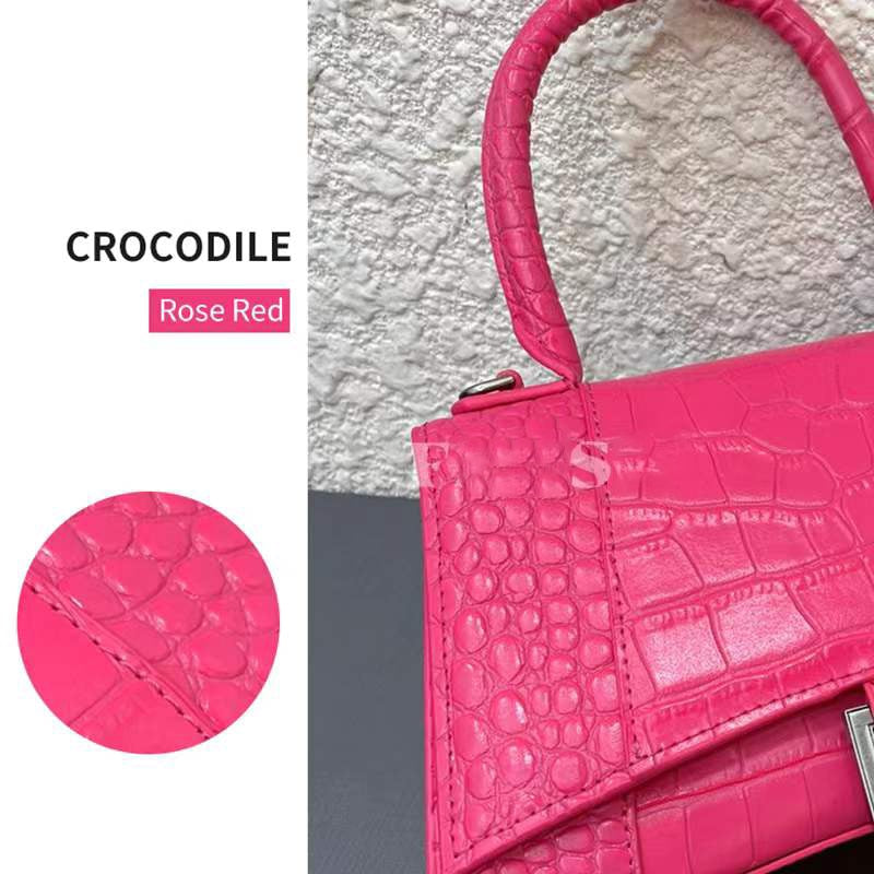 Handbag Crocodile Embossed Rose Red