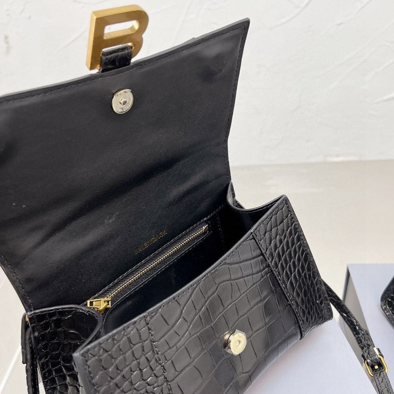 Handbag Crocodile Embossed Black