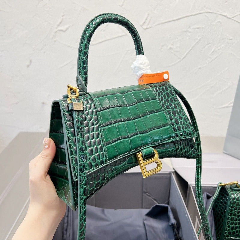 Handbag Crocodile Embossed Dark Green